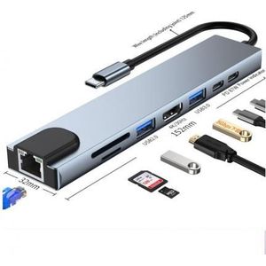 Adaptateur 8 en 1, Type-c vers 2 ports USB 3.0,HDMI,SD/TF Card PD,RJ45
